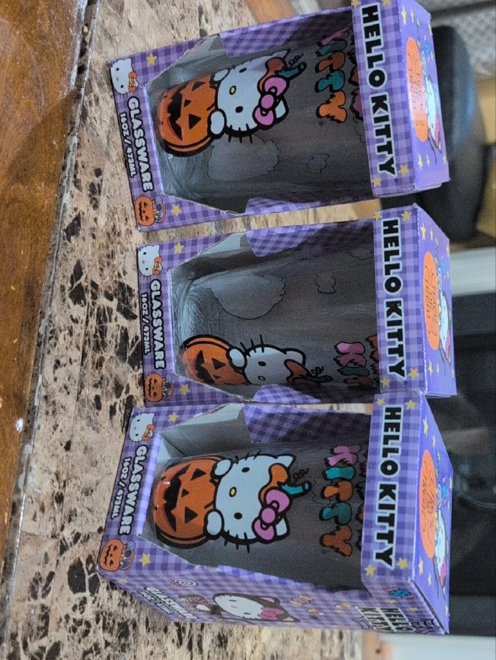 Hello Kitty Purple Halloween Glasses with Orange Pumpkin Art
